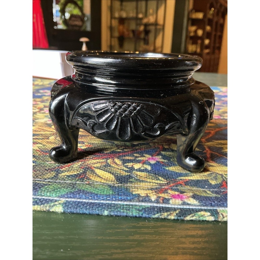 Vintage Beaumont 5" x 2.75" Black Glass 4 Toe Ornate Pedestal Vase Stand
